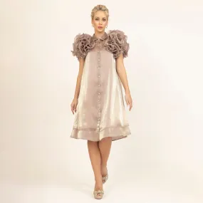 Beige Flower Satin Organza Jacket With Speghetti
