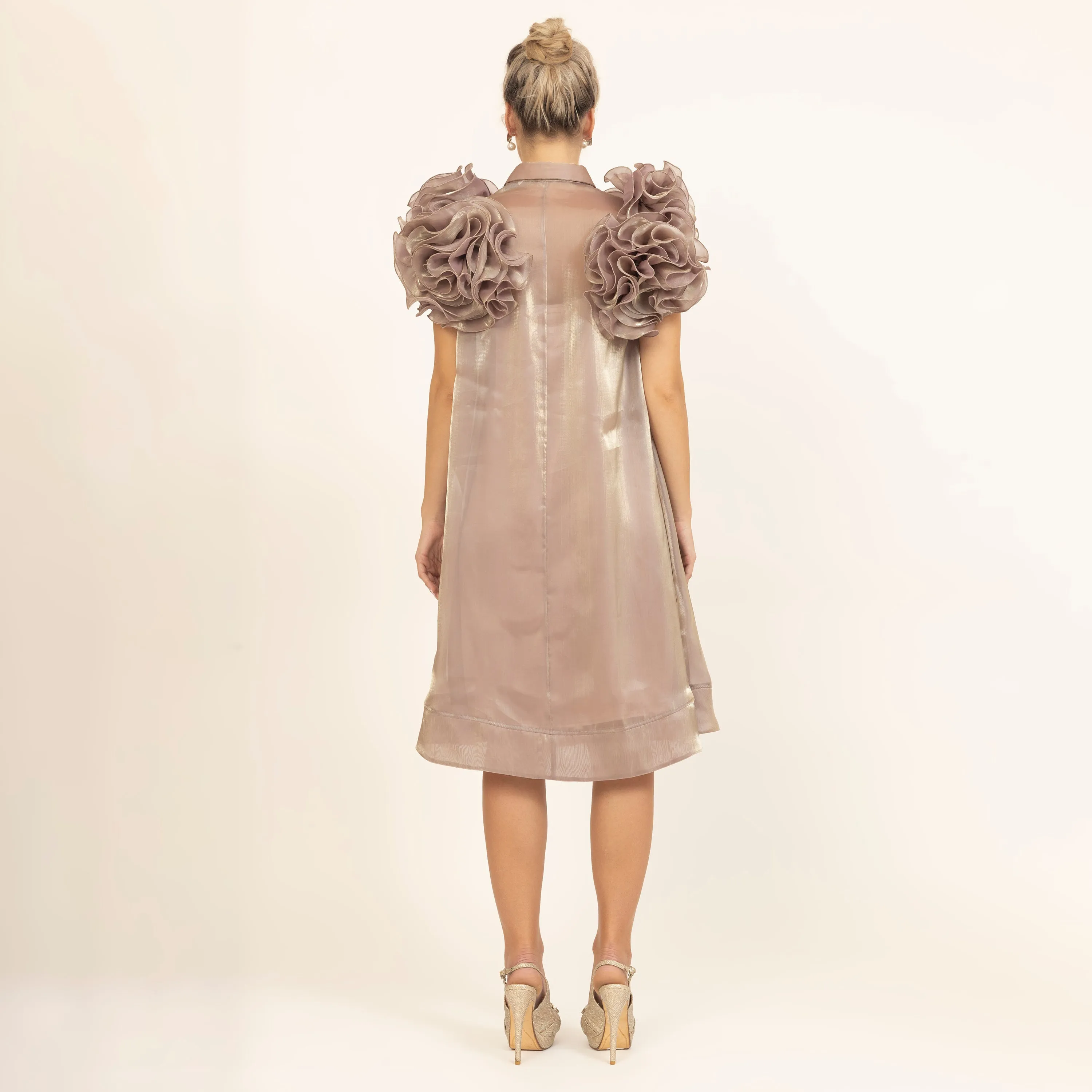 Beige Flower Satin Organza Jacket With Speghetti
