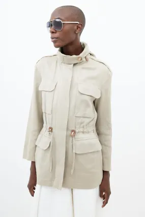 Beige Waist Tie Utility Jacket