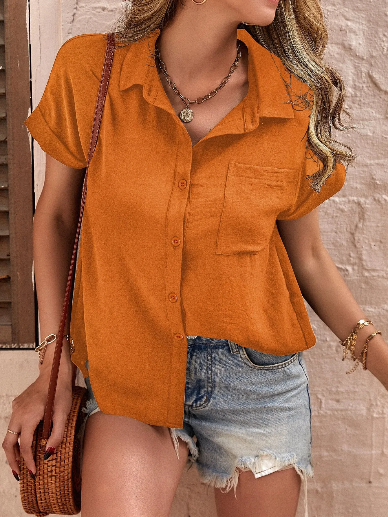 Blouse with Patched Pocket