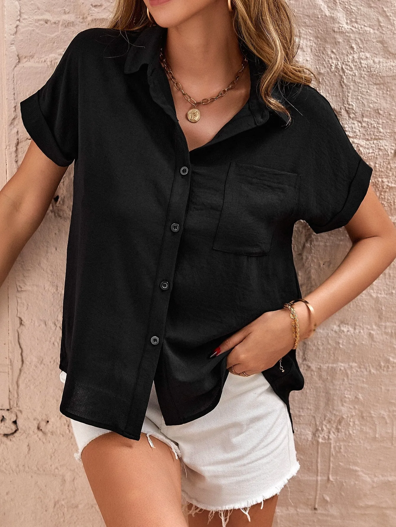Blouse with Patched Pocket