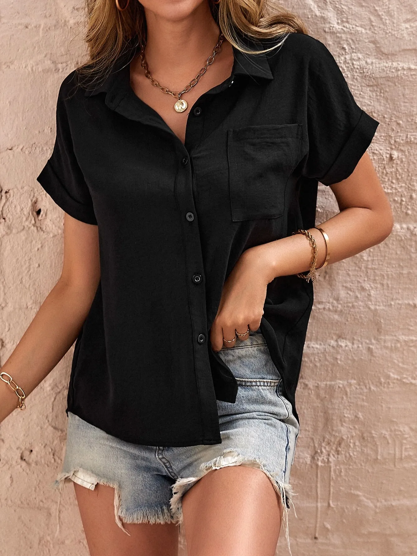 Blouse with Patched Pocket