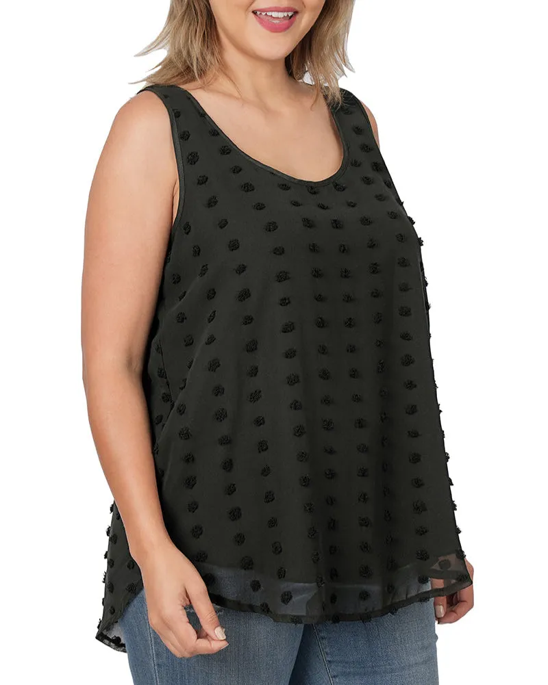 Curvy Swiss Dot Twilight Tank Top (Black)