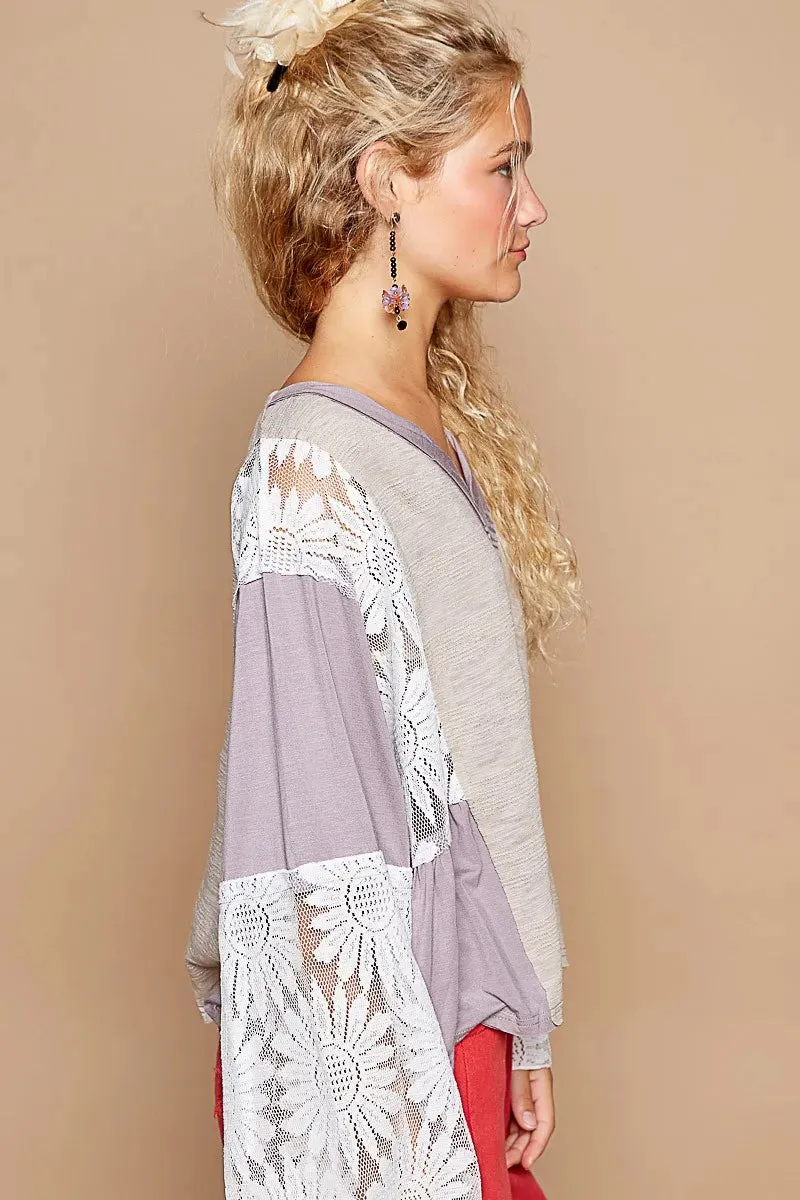 ONLINE EXCLUSIVE POL Lace Detail V-Neck Flare Sleeve Blouse