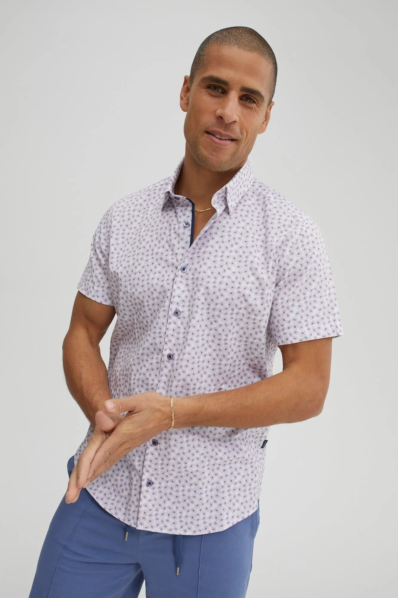 Purple Flower Print Poplin Shirt
