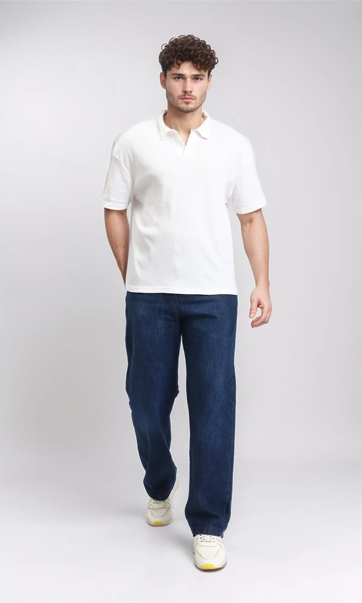 R205808 - Open Neck Relaxed Polo Shirt - White