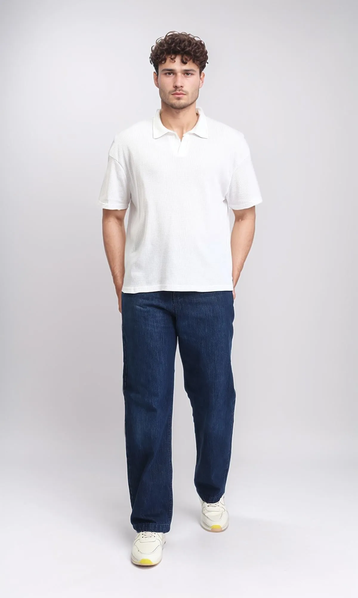 R205808 - Open Neck Relaxed Polo Shirt - White
