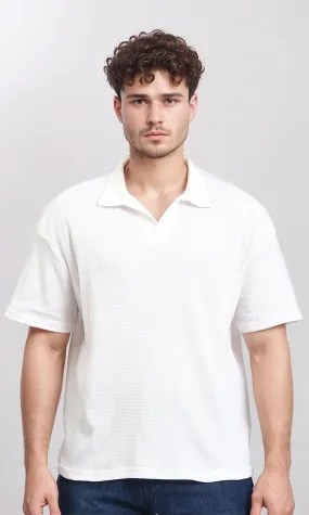 R205808 - Open Neck Relaxed Polo Shirt - White