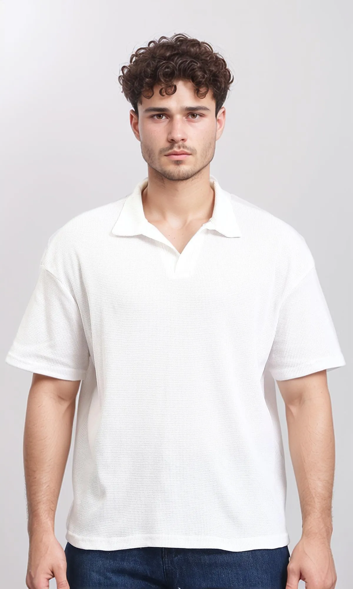 R205808 - Open Neck Relaxed Polo Shirt - White