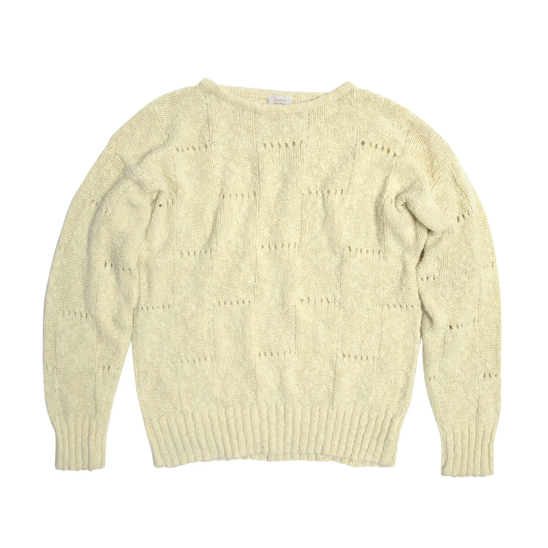 Slub Yarn Open Eyelet Checkerboard Pullover Sweater