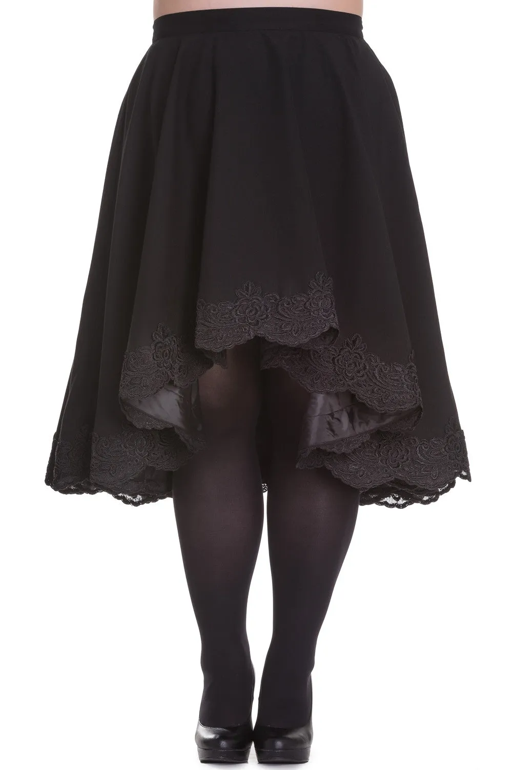 Victorian Goth Punk Rockabilly Black Lace Trimmed Full Circle Skirt