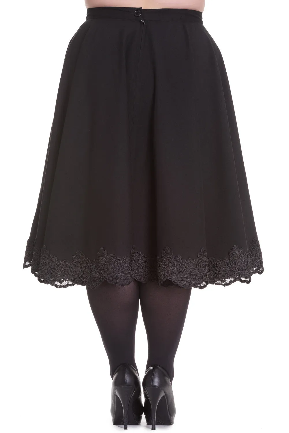 Victorian Goth Punk Rockabilly Black Lace Trimmed Full Circle Skirt
