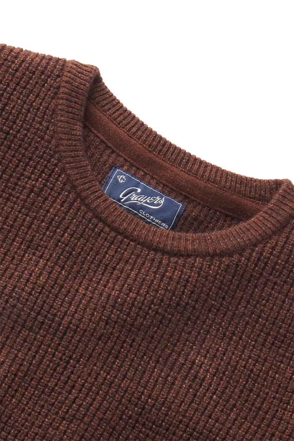WAFFLE STITCH CREW SWEATER Brown